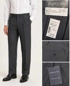 NWT Business Casual Joseph & Feiss Pleated Dress Pants Size 31x30 Charcoal Gray